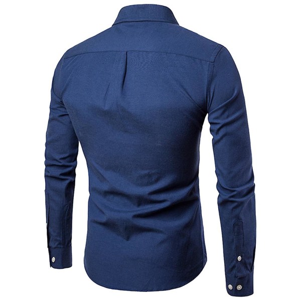 Herre Ensfarget Formell Skjorte med Knapper Langermet Business Slim Fit Skjorte Casual Topper Lomme Navy Blue 3XL