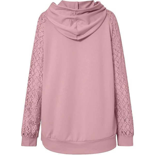Damehettegensere Blonde Patchwork Langermet Hettegenser Casual Mote Tunika Pullover Stilig Elegant Genser Snøring Jumper Topper Med Lommer Pink M