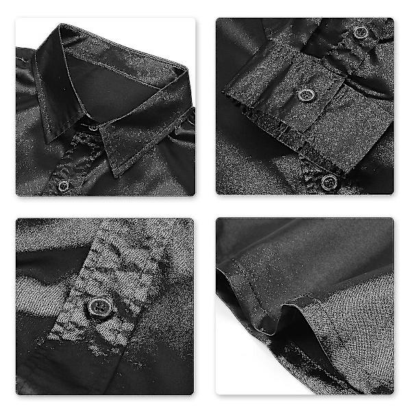 Herr Casual Mode Glänsande Långärmad Slim-fit Formell Skjorta Black M