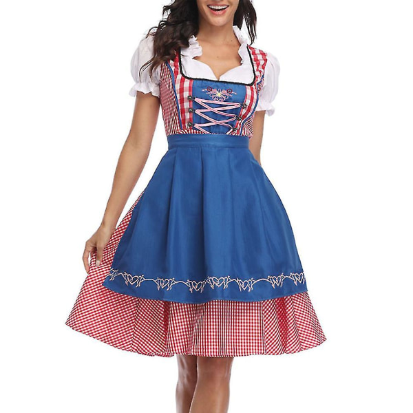 Ny damtysk Oktoberfest-dräkt traditionell bayersk öl Fraulein karneval piga klänning outfit Blue L