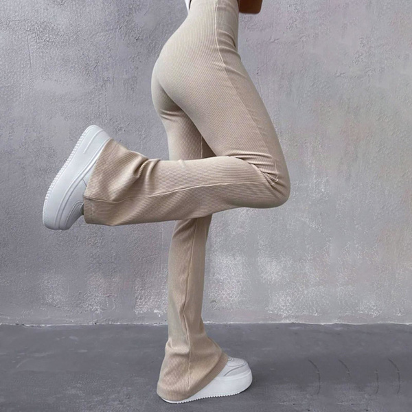 Elastiska Högmidjade Dambyxor Sexiga Utsvängda Punkbyxor Streetwear Lämpliga För Shopping Khaki L