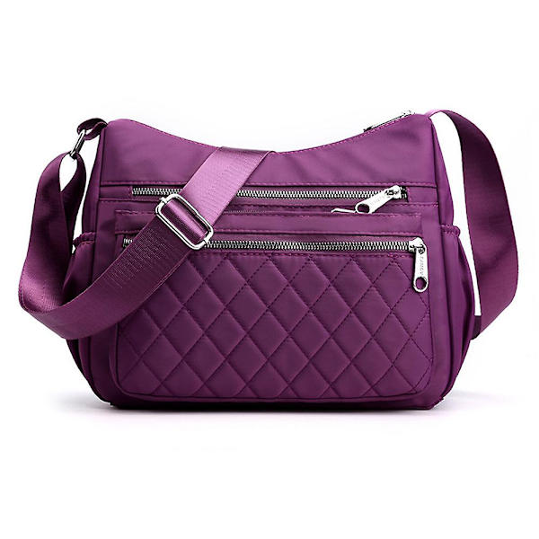 Enfärgad Messenger-väska för damer, flera fickor, crossbody axelväska, fritidsväska för semesterresor Purple