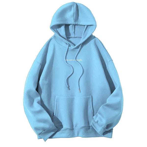 Kvinnor Brev Tryckt Huvtröjor Casual Sweatshirt Lös Höst Långärmad Sport Gym Pullover Toppar Sky Blue 3XL