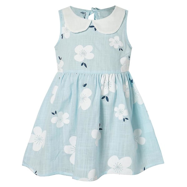 Sommar Småbarn Baby Flickor Prinsessa Ärmlös Blommig Klänning Semester A-linje Klänningar Light Blue 9-12 Months