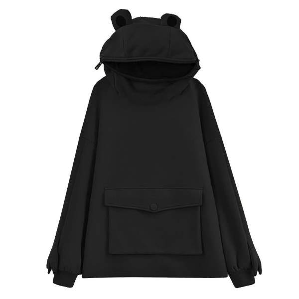 Huvtröjor i fleece Groda Huvtröja Vinter Varm Tjock Lös Oversized Sweatshirt Ytterkläder Huva black 1 XL