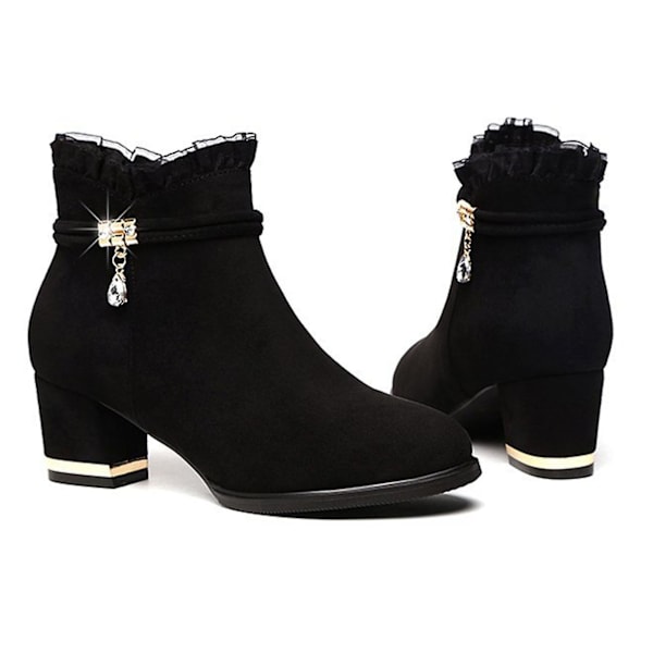 Mesh Støvler Høst Vinter Dame Kule Støvletter Med Kort Sylinder Store Størrelser Sko Black Single Lining 37