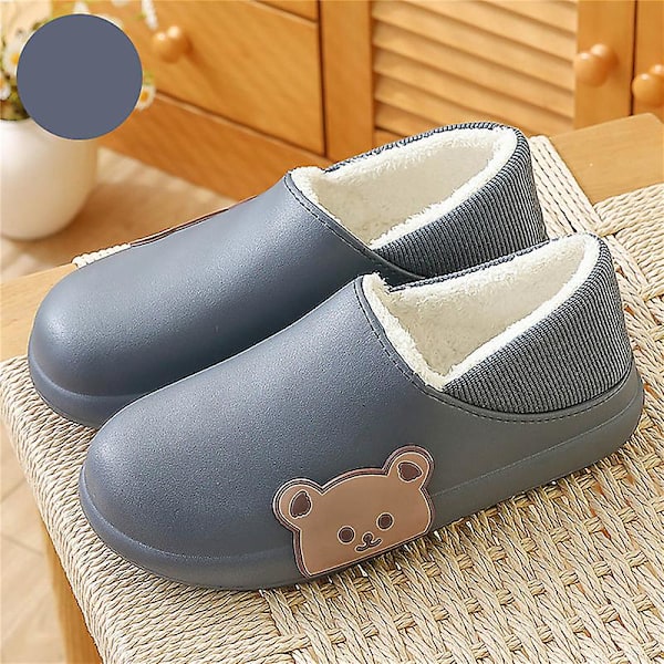 Kvinnors hemtofflor Nya vinter hemtofflor Flicka varma inomhus sovrumsskor tecknad björn bomullsskor vattentäta halkfria tofflor C-navy 44-45(fit size43-44)