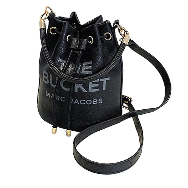 Dame Bucket Taske Pu Læder Justerbar Snøre Håndtaske Tote Crossbody Skuldertaske Black