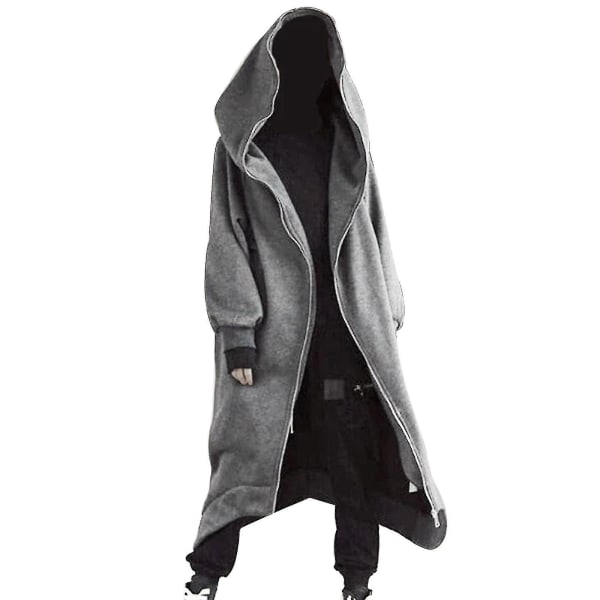 Unisex Langærmet Hætte Nazgul Lang Frakke Lynlås Fleeceforet Lang Hættetrøje Gray M