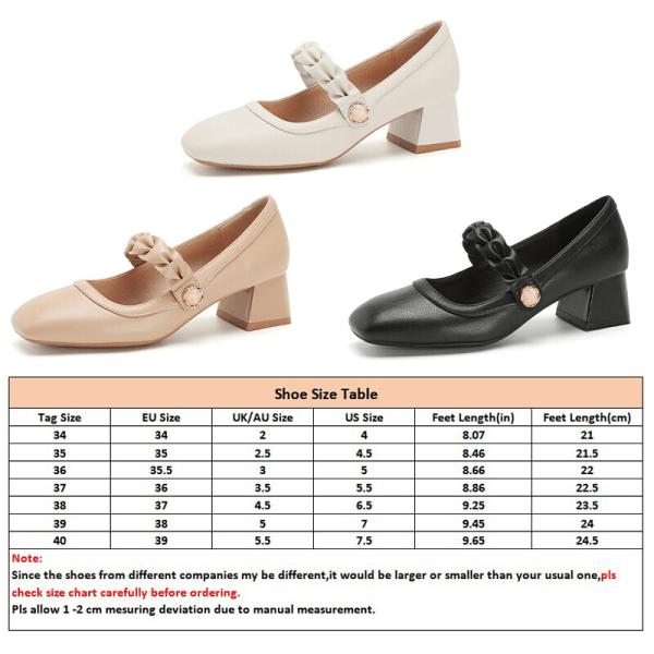 Kvinnor Mary Jane Klackar Ankelrem Pumps Chunky Klänningsskor Beige Beige 40