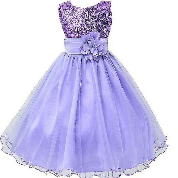 Børn Piger Prinsesse Paillet Kjole Fest Bryllup Brudepige Tutu Kjoler Purple 4-5 Years