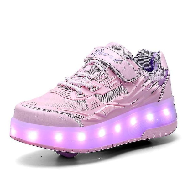 Childrens Sneakers Dubbelhjulsskor Led Light Skor Q7-yky Pink 36