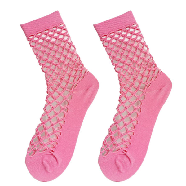 Damstrumpor i fisknät, flerfärgade, ihåliga strumpor, snygga, tunna mesh-strumpor med hål Pink