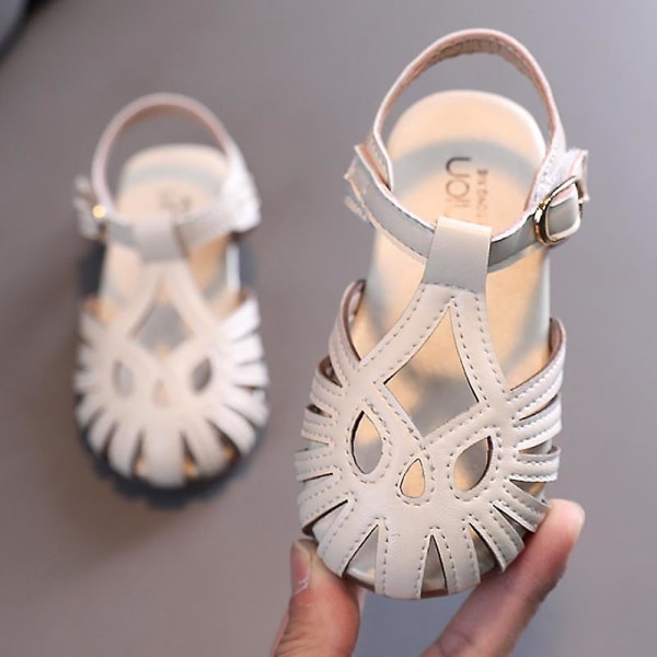 Lasten pehmeäpohjaiset kesäkengät T-remmillä, suljettu kärki, pienten lasten kengät, tyttöjen prinsessa liukueste rantasandaalit Csh1102 Beige 26 Insole16.7CM