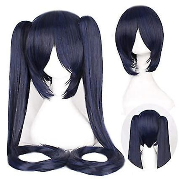 Lang, glat paryk med 2 hestehaler Paryk Hatsune Miku Cosplay Navy Blue
