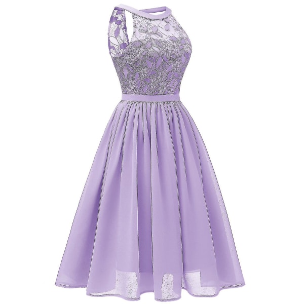 Dam ärmlös brudtärna bröllopsklänning A-linje festklänning Purple XL
