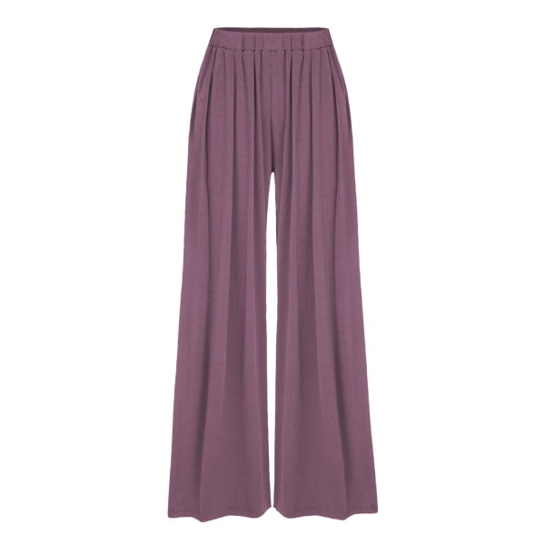 Ensfarvede høj-elastiske bukser med brede ben, åndbare og alsidige sweatpants til kvinder, til hverdagsbrug Purple XL