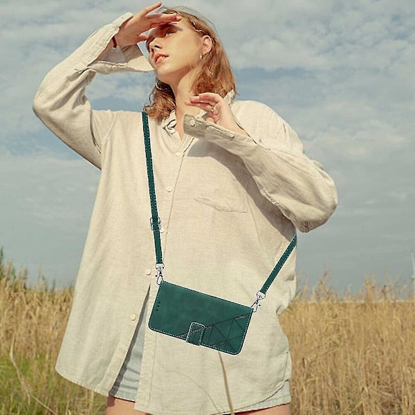 Etui til Tcl 30t med snor, crossbody halsrem, telefonetui, pung, magnetisk lædercover green