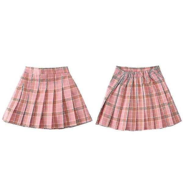 Flickor Hög Midja Plisserad Dragkedja Tennis Stil Skater Minikjol (barn) Pink Plaid 130cm  7-8 Years