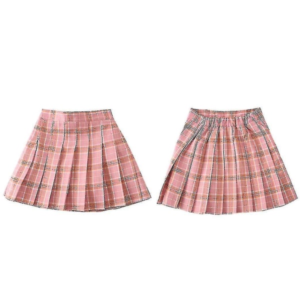 Højtaljet plisseret mini skater nederdel med lynlås i tennisstil til piger (børn) Pink Plaid 160cm  13-14 Years