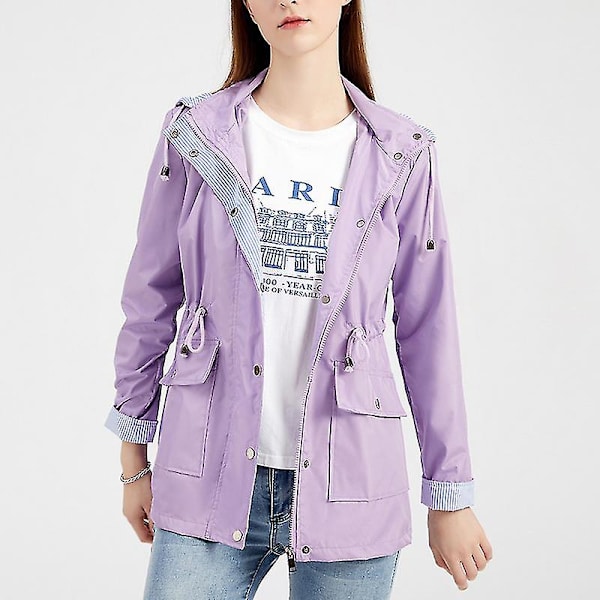 Dam Vattentät Jacka Vindjacka Ytterkläder Regnjacka Med Huva Dragkedja Kappa Purple M