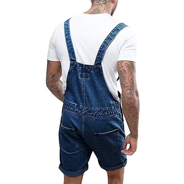 Denim slitna shorts för män, arbetsdräkt i ett stycke, byxor med axelrem dark blue L