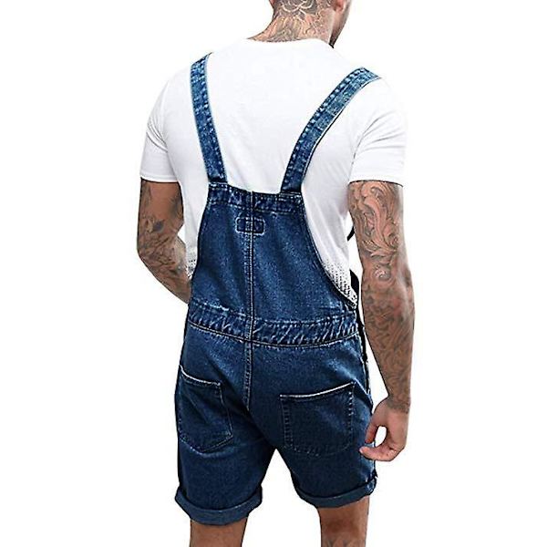 Miesten revityt denim-shortsit, yksiosainen työasu, olkaimelliset housut dark blue M