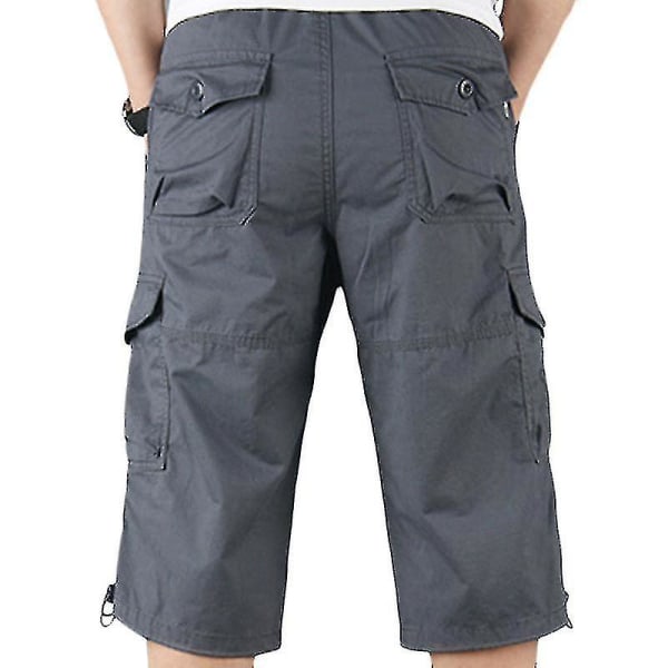 Herre 3/4 Lang Lengde Elastiske Shorts Midje Cargo Combat Tre Kvart Bukser Dark Grey 3XL