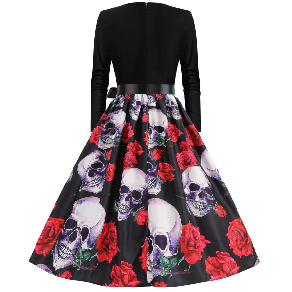Halloween-mekot naisille, luuranko- ja kurpitsapainatus, rento hellemekko juhliin COLOR 1 3XL