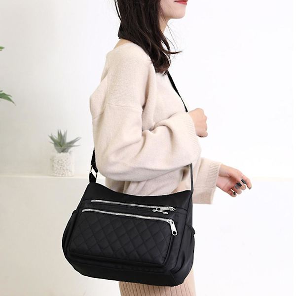 Enfärgad Messenger-väska för damer, flera fickor, crossbody axelväska, fritidsväska för semesterresor Black