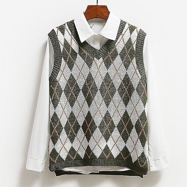Strikket Vest, Afslappet Pullover Elastisk Sweater Green M