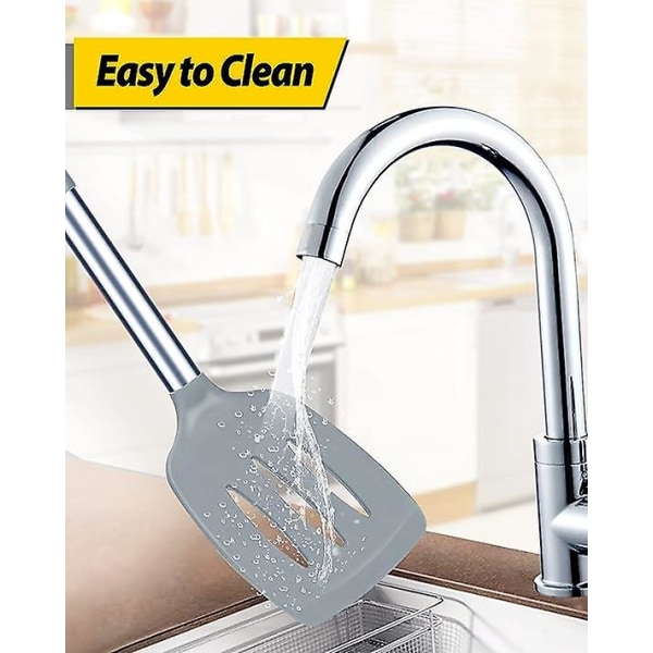 2-pack silikon stekspade, non-stick slitsad köksspatel, hög värmebeständig BPA-fria köksredskap, idealisk köksutrustning för fisk, ägg, pannkakor grey
