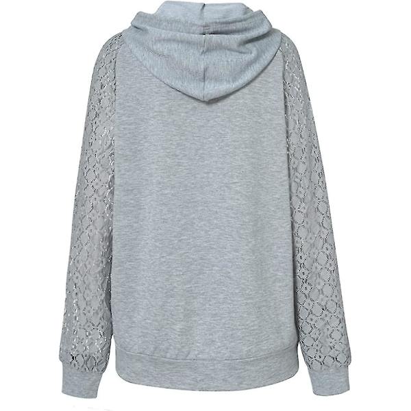 Dame Hættetrøjer Blonde Patchwork Langærmet Hættetrøje Casual Mode Tunika Pullover Stilfuld Elegant Sweatshirt Snøre Jumper Toppe Med Lommer Light Grey M