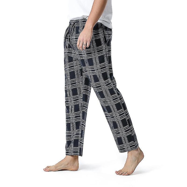 Bomullsvevde pyjamasbukser for menn, rutete lette lounge-sovebukser COLOR 8 S