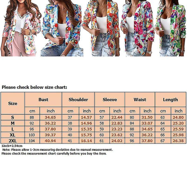 Dame Tie Dye Business Jakker Casual Høstjakke Blomsterprint Blazere Orange XL