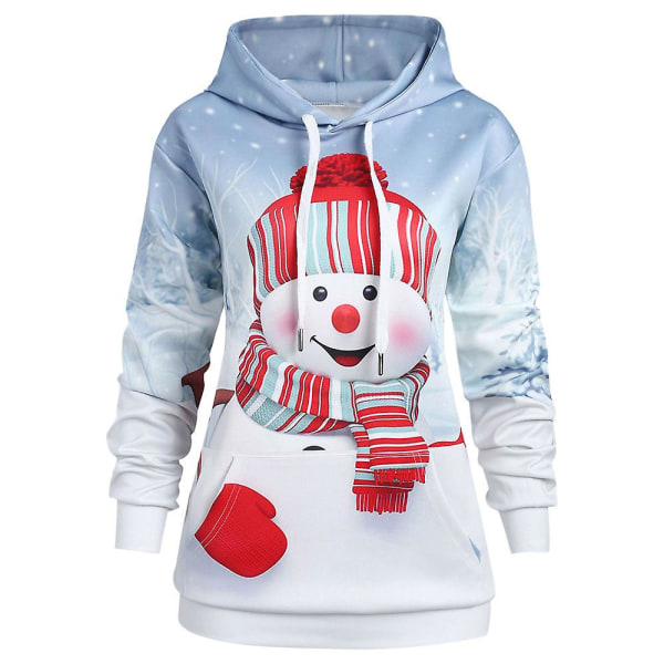 Dam Christmas Snowman Huvtröja Sweatshirt Pullover Jumper Top Blue M