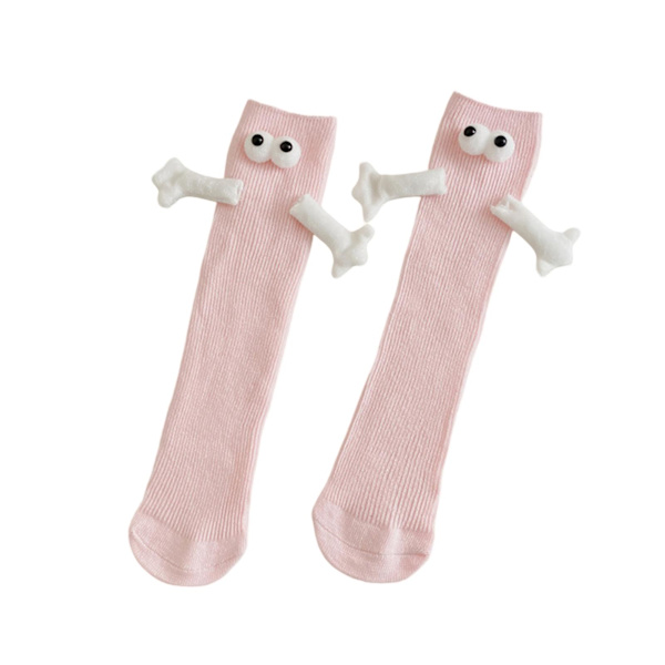 Hånd i Hånd Sokker Til Par Søde Kawaii Par 3D Dukke Sokker Til Sport Og Hverdagsbrug Pink