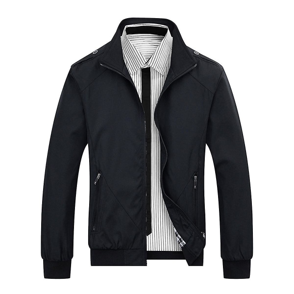 Herre Ensfarget Løs Casual Jakke Black M