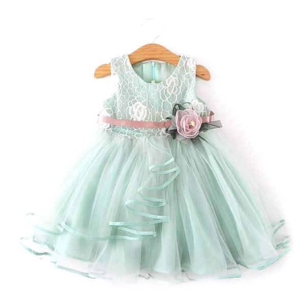 Baby Girl klänning för hösten bröllop födelsedag spets klänning för sommar evenemang semester slitage Green 120cm