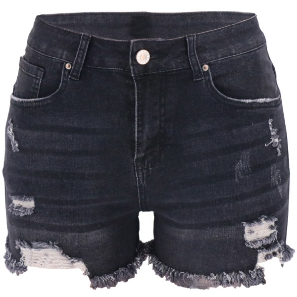 Kvinnors Mid Rise Ripped Stretchy Jeans Shorts  Casual Denim Shorts black M