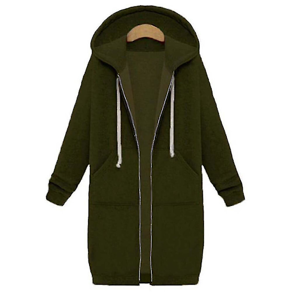 Ledig Dam Långa Huvtröjor Sweatshirt Jacka Dragkedja Ytterkläder Huvjacka Ytterkläder Toppar-b Army Green L
