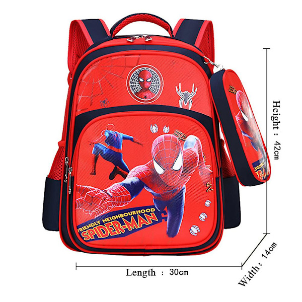 Gutter Ryggsekk Spiderman Trykk Skolesekk Skoleveske med Pennal Red