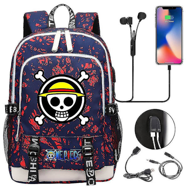 Skolväska för tonåringar - One Piece-tryckt USB-skolryggsäck för män och kvinnor - Casual reseryggsäck 7