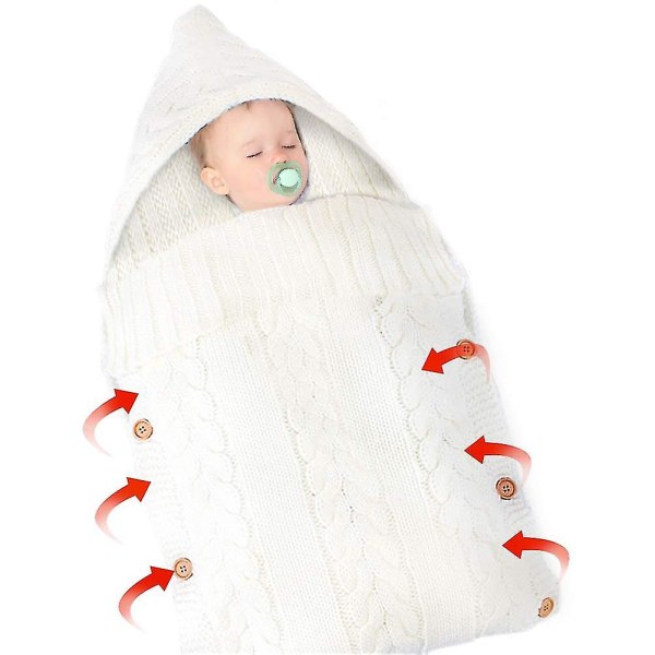 Varm filt nyfödd sovsäck, baby med huva swaddle filt wrap White
