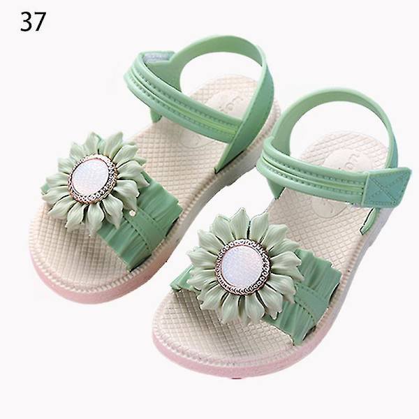 Pigesandaler med åben tå, margueritblomst, sommerstrandsko med PVC-sål, skridsikre Green 37
