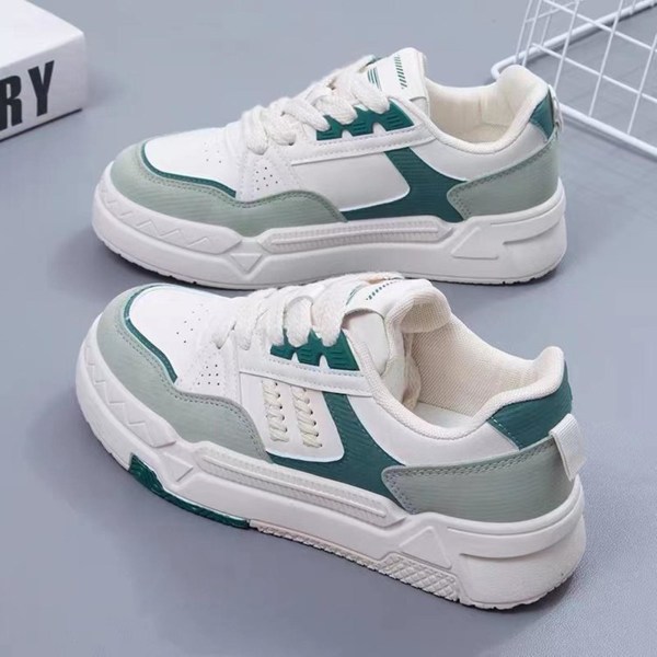 Vita platta sneakers för dam, klassisk stil, rund tå, slip-on skor för promenader, shopping och dejting Green 37