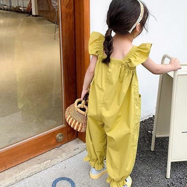 Sommarfluga ärmlös jumpsuit för flickor bekväma svettabsorberande kläder för utomhusaktiviteter Yellow 120cm