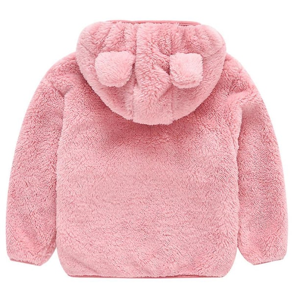 Teddybjörnsjacka med huva för småbarn, fluffig fleece, varm jacka med dragkedja, ytterkläder Pink 3-4 Years