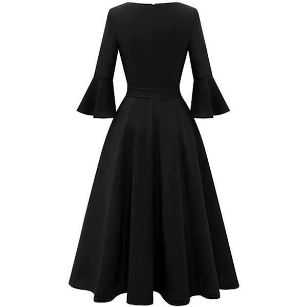 Elegante cocktailkjoler med klokkeærmer til kvinder til bryllup Gæstepasform og sving Beskeden kirke Midi Aftenkjole sort XL black xl