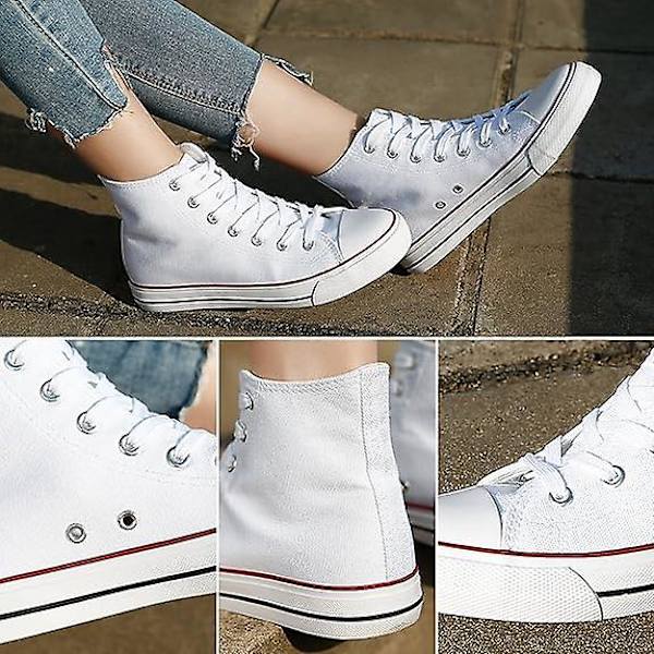 Herr- och damcanvas sportskor, höga snörskor casual promenadskor white 38